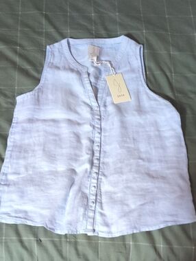 Light Blue Tank Button-Front Linen Top